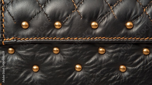 Black Leather with Golden Studs and Stitching, leather, texture, studs photo