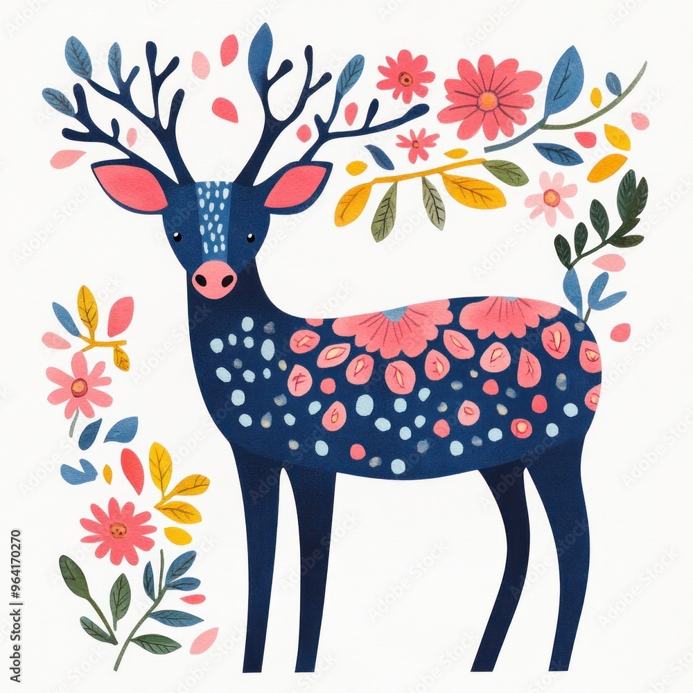 Floral Deer Illustration. Floral Deer Illustration.