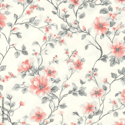 Wallpaper Mural Delicate Floral Watercolor on White Background, Floral Pattern, Botanical Art, Watercolor Painting, Floral Design ,floral,watercolor Torontodigital.ca