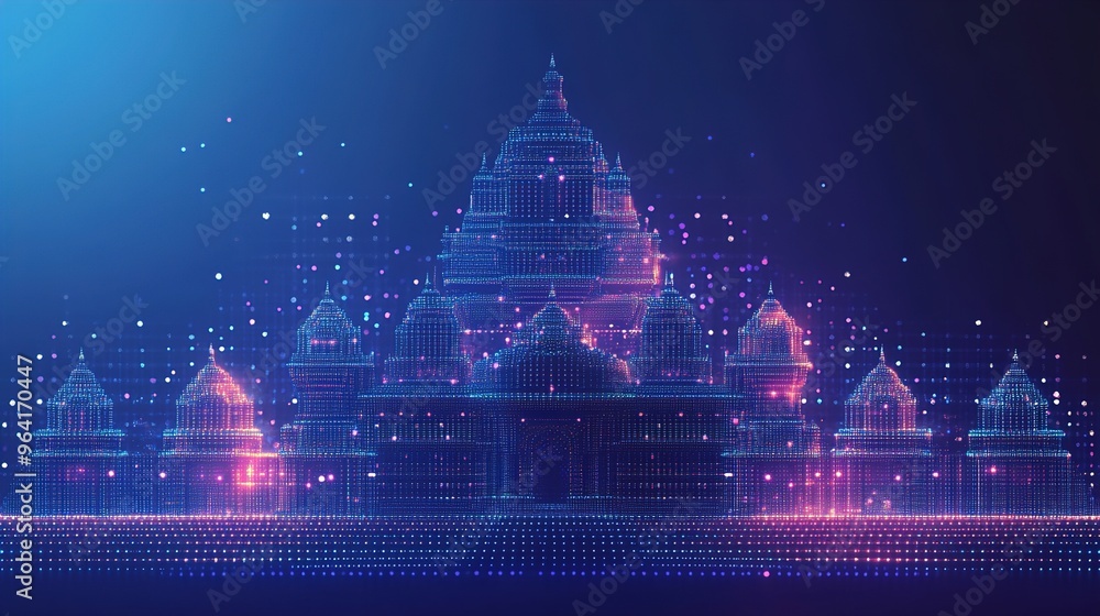shri Ram Mandir Temple in Ayodhya,birth place Lord Rama, 22nd January ,f Pran Pratishtha of shri Ram.neon style shri Ram Mandir Temple in Ayodhya,birth place Lord Rama, 22nd January ,f Pran Pratishtha of shri Ram.neon style