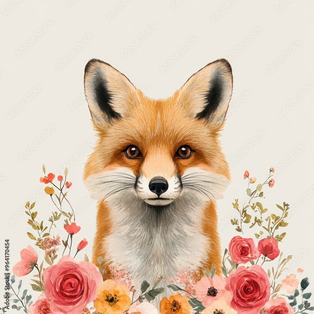 Fototapeta premium Fox with Flowers.