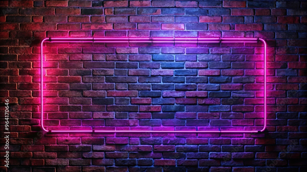 Neon lights glowing against a rustic brick wall in a dimly lit room Neon lights glowing against a rustic brick wall in a dimly lit room