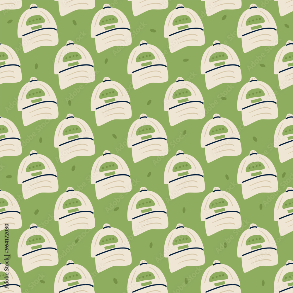 Caps seamless pattern. Tennis cap repeat background. Vector continuous surface flat design.