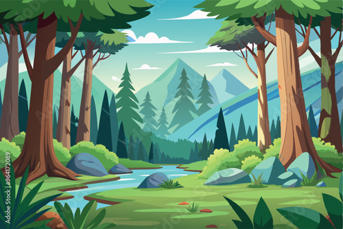Amazing Forest background nature landscape for animation cartoon videos