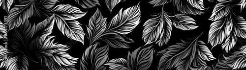 Wallpaper Mural Monochrome Feather Pattern A Digital Illustration of Intricate Feathers on a Black Background, Feather, Digital Art, Illustration Torontodigital.ca