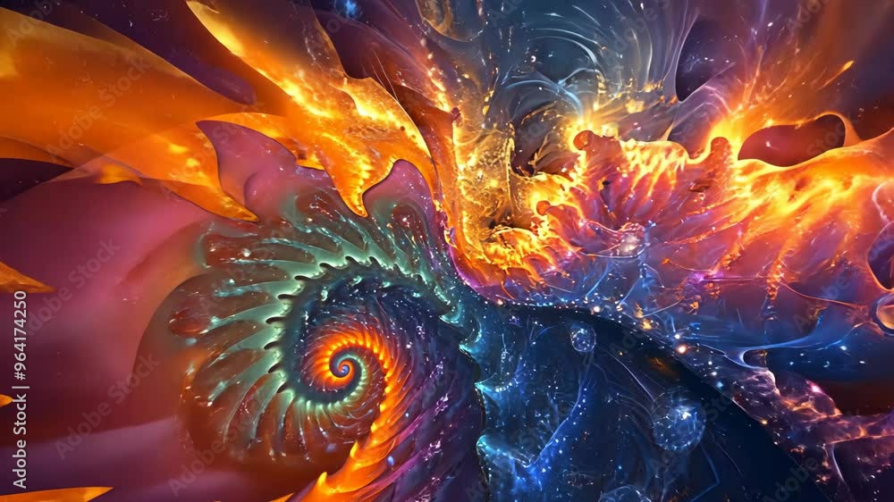 Exploring vibrant fractal patterns in an abstract cosmic landscape at night