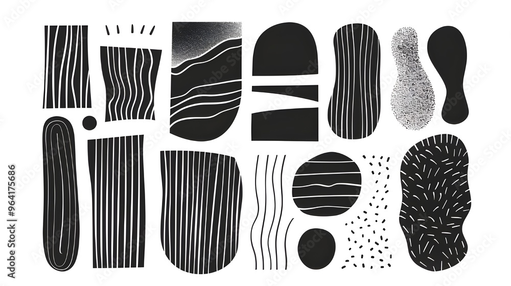 custom made wallpaper toronto digitalHand drawn abstract minimal element mid century vector set. Aesthetic contemporary stripe line art, geometric shape in monochrome. Art form design for wall art, decoration, wallpaper. 