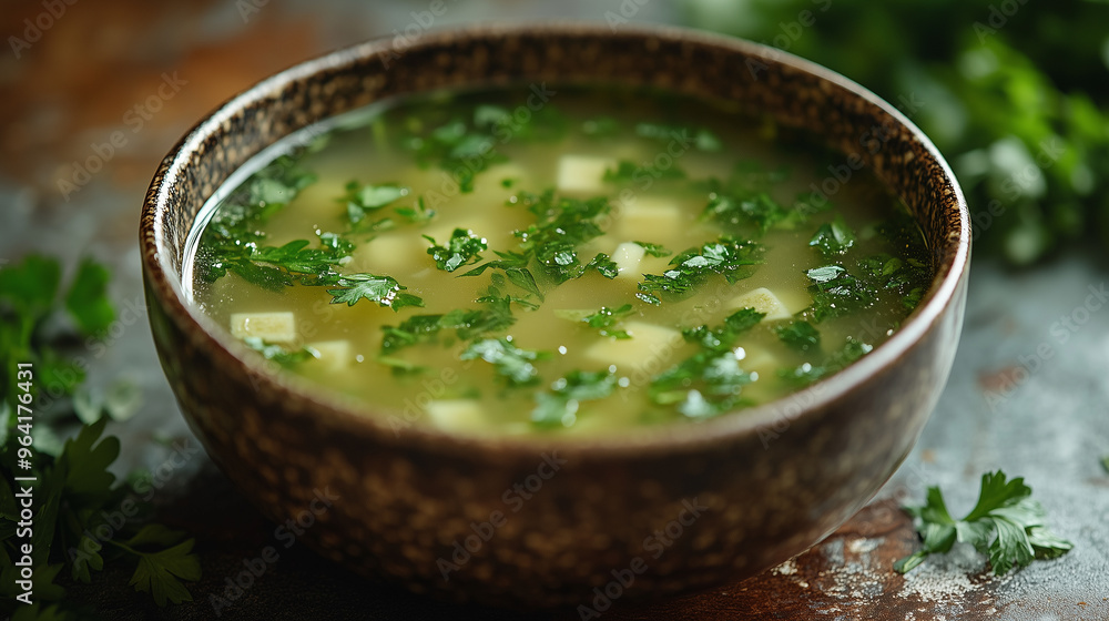 Fresh Chicken Broth with Parsley - Healthy Food Photography in Raw Style Fresh Chicken Broth with Parsley - Healthy Food Photography in Raw Style