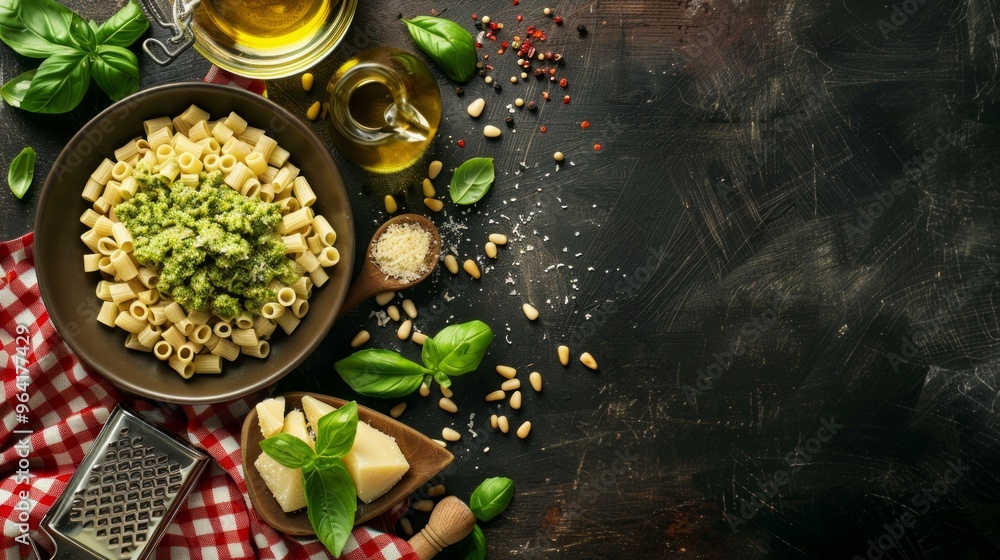 Delicious pasta dish topped with fresh basil and green peas. This vibrant meal showcases fresh ingredients in a rustic bowl. Perfect for food lovers and cooking enthusiasts. AI Delicious pasta dish topped with fresh basil and green peas. This vibrant meal showcases fresh ingredients in a rustic bowl. Perfect for food lovers and cooking enthusiasts. AI