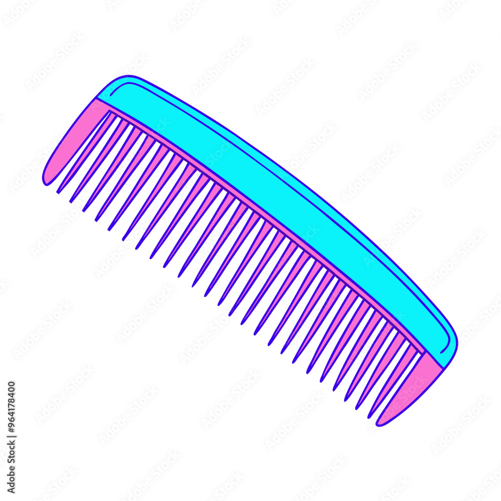 a stylized illustration of a comb. The comb has a bright, colorful design with a blue body and pink teeth. The teeth are evenly spaced and the overall shape is rectangular with rounded edges a stylized illustration of a comb. The comb has a bright, colorful design with a blue body and pink teeth. The teeth are evenly spaced and the overall shape is rectangular with rounded edges