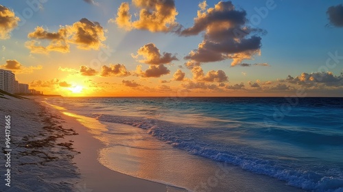 Wschód słońca nad plażą w Cancun