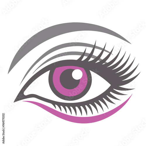  stylized illustration of an eye. The eye has a purple iris with a white highlight, and the pupil is black. The eyelashes are long and prominent, extending outward in a dramatic fashion.
