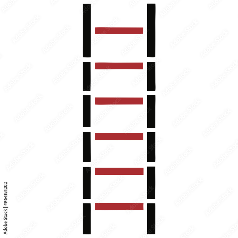 a simple illustration of a ladder. It consists of two vertical black lines representing the sides of the ladder, with six horizontal red lines evenly spaced between them, representing the rungs. a simple illustration of a ladder. It consists of two vertical black lines representing the sides of the ladder, with six horizontal red lines evenly spaced between them, representing the rungs.