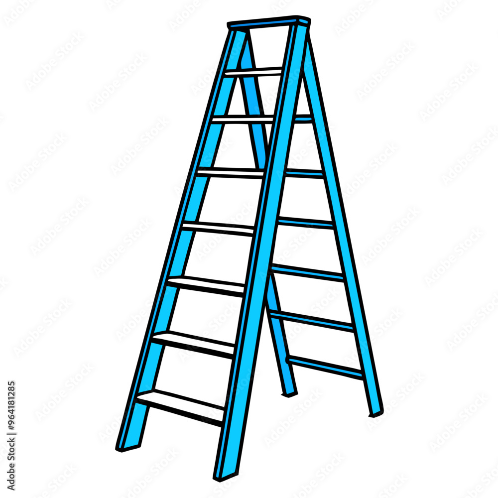 a cartoon-style illustration of a blue step ladder. It is an A-frame ladder with several rungs on each side, designed to be self-supporting. a cartoon-style illustration of a blue step ladder. It is an A-frame ladder with several rungs on each side, designed to be self-supporting.