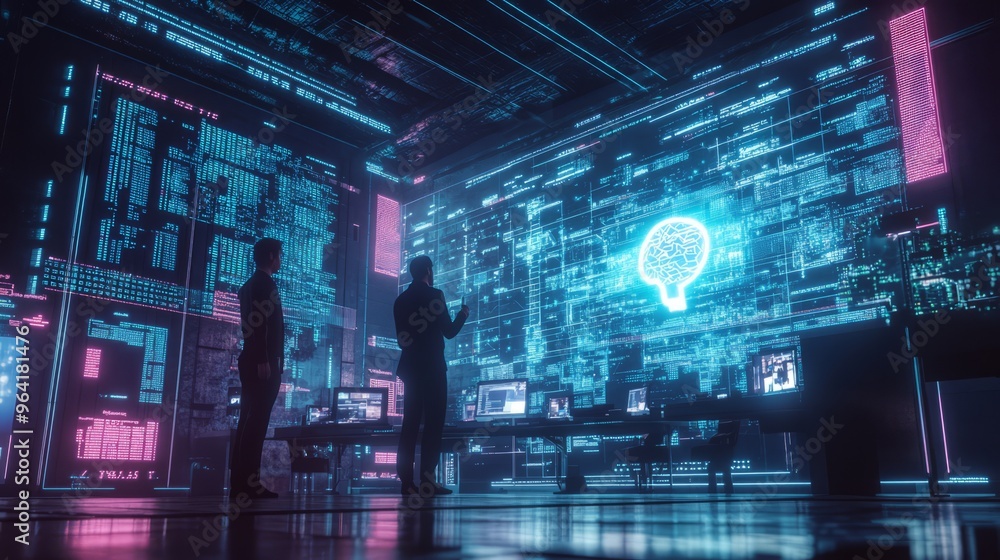 Futuristic Cybersecurity Command Center with AI Interface Futuristic Cybersecurity Command Center with AI Interface