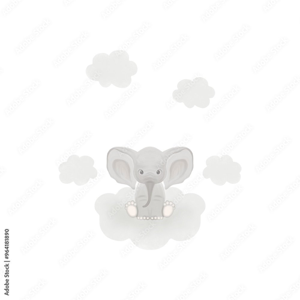 Little elephant sitting on a cloud, cute baby elephant sitting on the cloud watercolor clipart illustration with isolated background Little elephant sitting on a cloud, cute baby elephant sitting on the cloud watercolor clipart illustration with isolated background