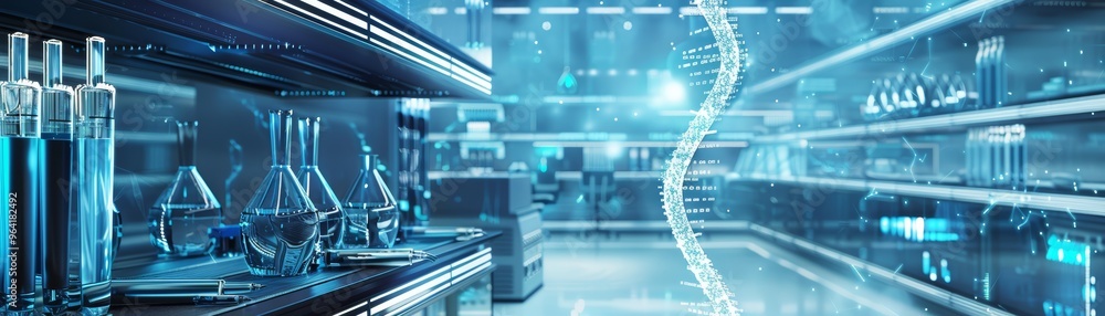 DNA Structure with Lab Equipment in a Modern Laboratory DNA Structure with Lab Equipment in a Modern Laboratory