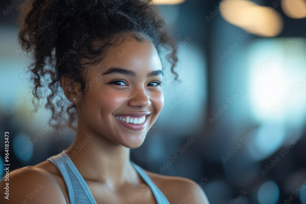 A woman with curly hair is smiling and looking at the camera A woman with curly hair is smiling and looking at the camera