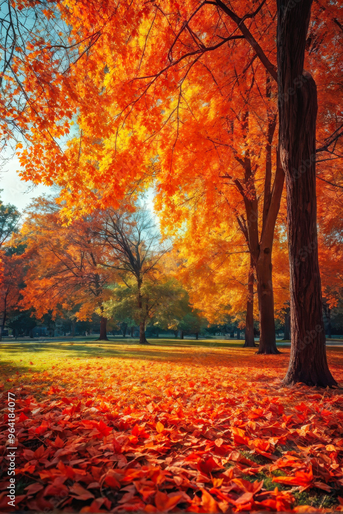 Nature's Palette: A Stunning Display of Orange Fall Foliage. Orange fall leaves in park, autumn natural background. generative AI Nature's Palette: A Stunning Display of Orange Fall Foliage. Orange fall leaves in park, autumn natural background. generative AI