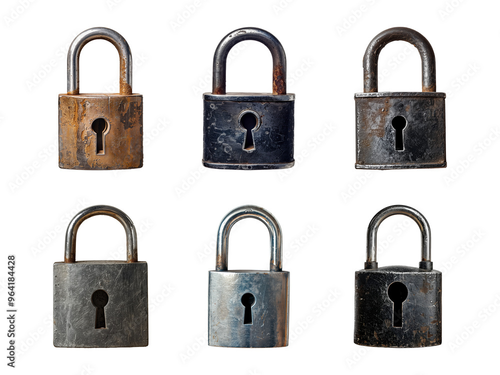 Old rusty closed padlocks on a transparent or white background, cut-out, PNG Old rusty closed padlocks on a transparent or white background, cut-out, PNG