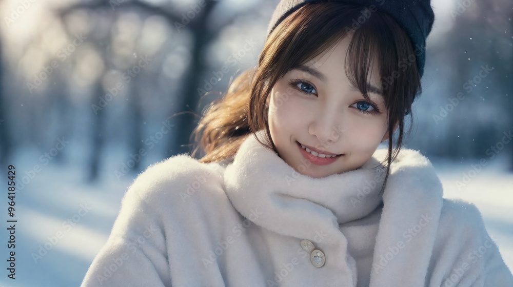 雪の中で微笑む女性/Smiling woman in the snow 雪の中で微笑む女性/Smiling woman in the snow