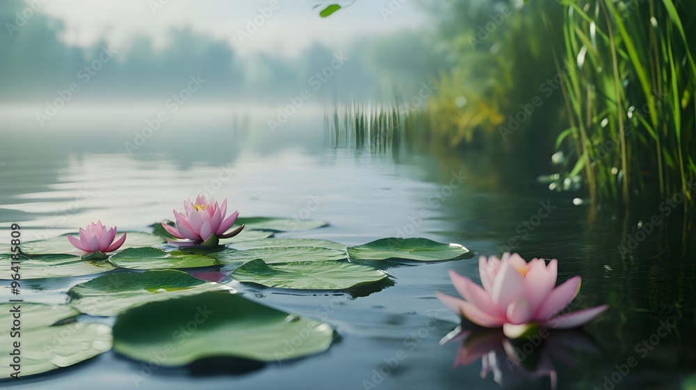 Elegant water lilies resting on a peaceful water background image Elegant water lilies resting on a peaceful water background image