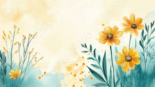 Sunny watercolour background with flowers