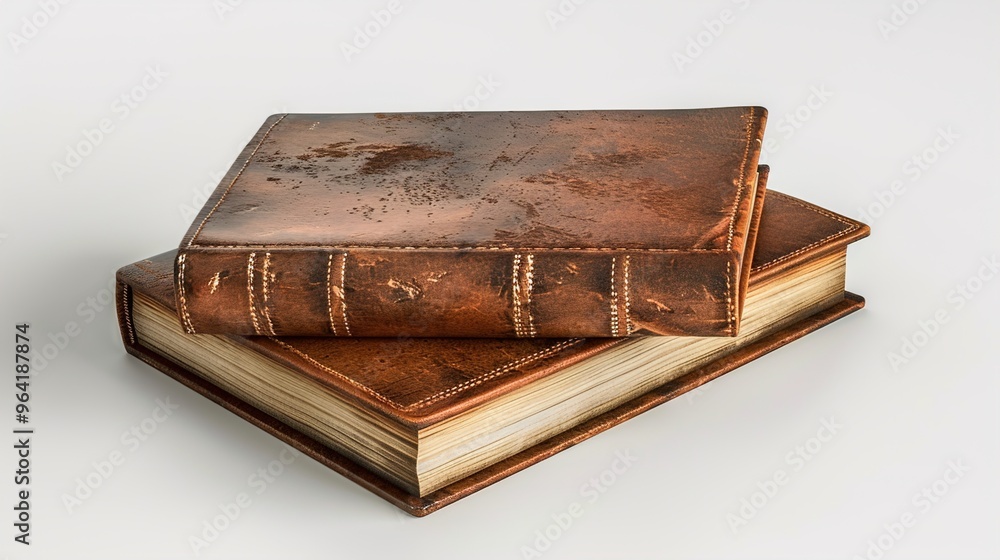 Obraz premium A pair of books with bookmarks sticking out, placed on a white background.