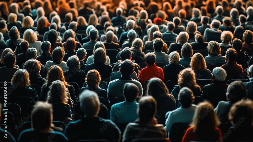 Obraz premium Business conference attendees in a modern seminar hall engaged in listening, new beautiful stock image illustration AI