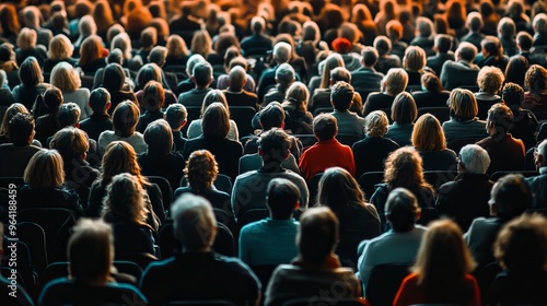 Wallpaper Mural Business conference attendees in a modern seminar hall engaged in listening, new beautiful stock image illustration AI Torontodigital.ca