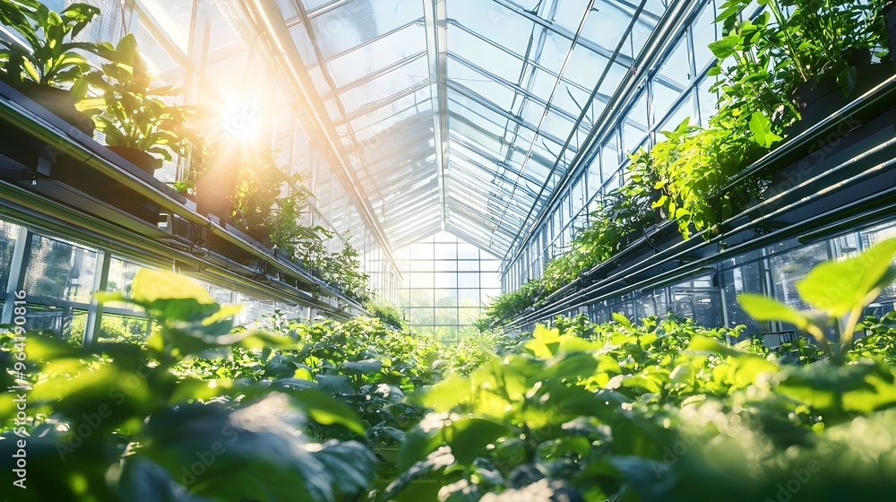 Futuristic Vertical Greenhouse with Hydroponic Plants and Vibrant Greenery in High-Tech Environment Futuristic Vertical Greenhouse with Hydroponic Plants and Vibrant Greenery in High-Tech Environment