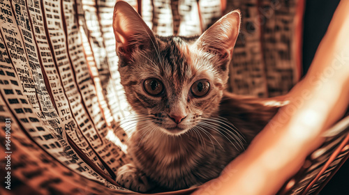 A playful cat sitting in a ...