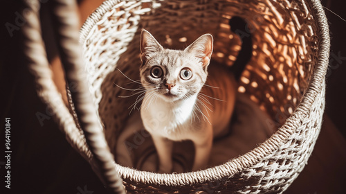 A playful cat sitting in a ...