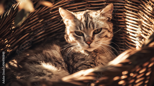 A playful cat sitting in a ...