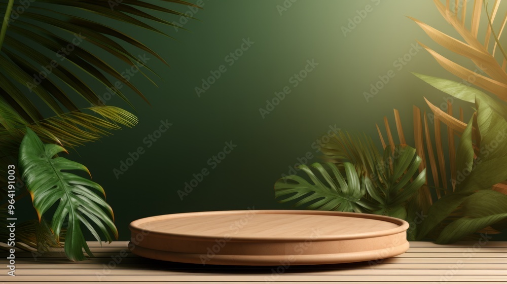 Beige background for product presentation with shadow of tropical palm leaves and light. Neural network ai generated art Beige background for product presentation with shadow of tropical palm leaves and light. Neural network ai generated art