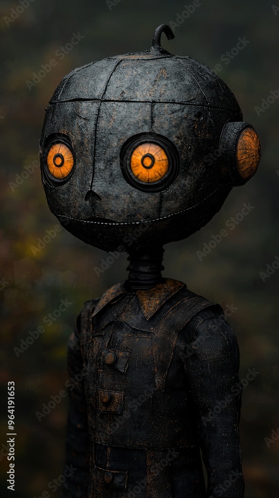 Rusty Metal Robot Figurine with Glowing Eyes Rusty Metal Robot Figurine with Glowing Eyes