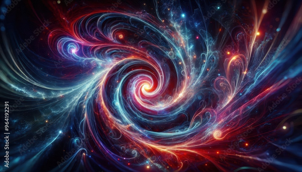 Luminous energy spirals, iridescent blue and crimson twists, ethereal swirls in the cosmic darkness, glowing trails of light in a vortex, abstract neon shards painting the void Luminous energy spirals, iridescent blue and crimson twists, ethereal swirls in the cosmic darkness, glowing trails of light in a vortex, abstract neon shards painting the void