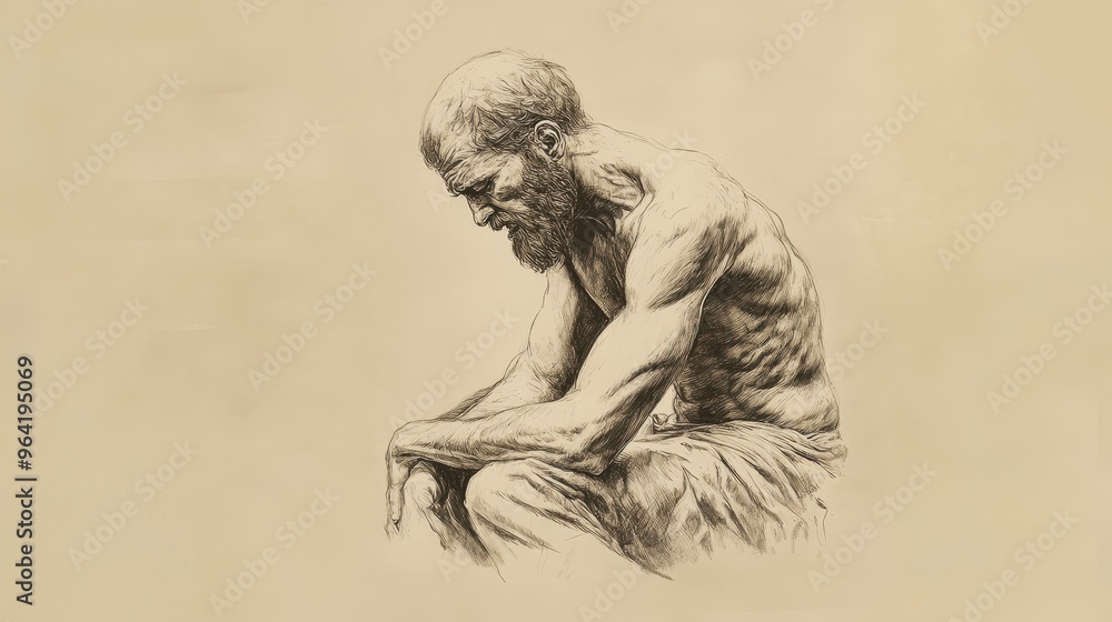 Obraz premium Biblical Illustration: Servant’s Endurance of Mockery and Violence, Calm Amidst Persecution, Beige Background