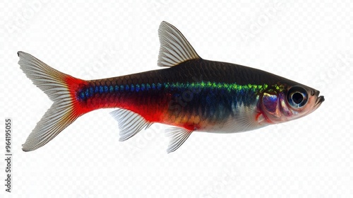 Neon Tetras fish full body isolate on transparency background PNG