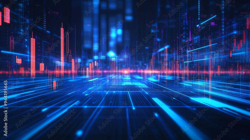 Modern Stock Market Analysis Background with Candlesticks and Blue Grid Lines for Text Overlay Design Modern Stock Market Analysis Background with Candlesticks and Blue Grid Lines for Text Overlay Design