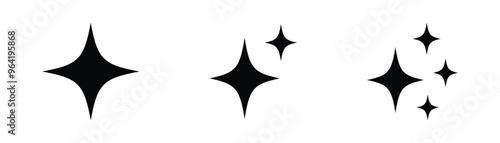 sparkle star icon set. simple star burst symbol. transparent png and vector illustration.