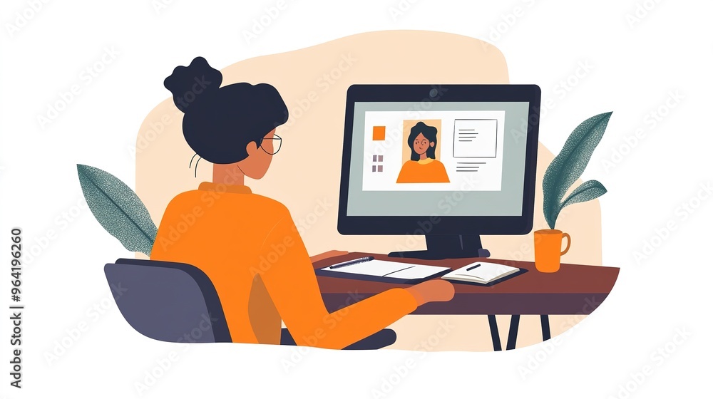 A student watching an educational video online, taking notes on a notebook beside their computer A student watching an educational video online, taking notes on a notebook beside their computer