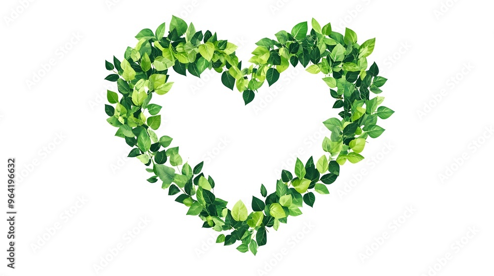Green Heart Icon Surrounded by Leaves Symbolizing Nature-Friendly Lifestyle Green Heart Icon Surrounded by Leaves Symbolizing Nature-Friendly Lifestyle