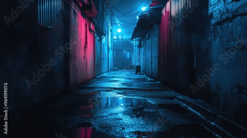 Shadowy alley with mysterious atmosphere photo