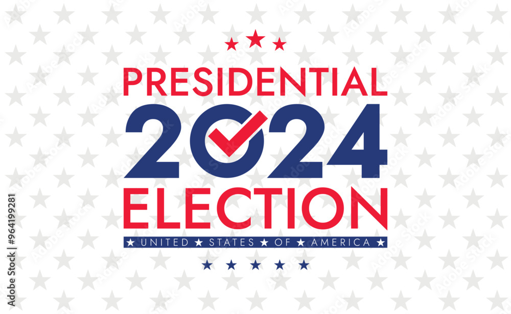 Fototapeta premium USA 2024 Presidential Election background with American flag colors design. Election event banner, card, poster, template, voting communication, background. Vote day, November 5. Vector illustration.