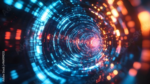 Mesmerizing Tunnel of Colorful Digital Vortex and Swirling Light Energy