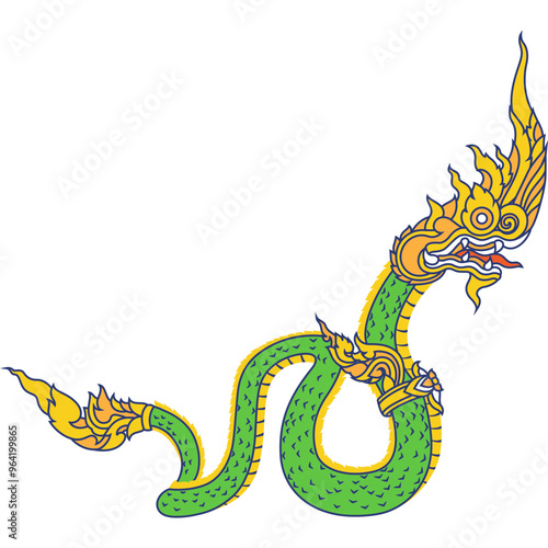 Naga,phaya nak big ancient snake flat thai art illustration