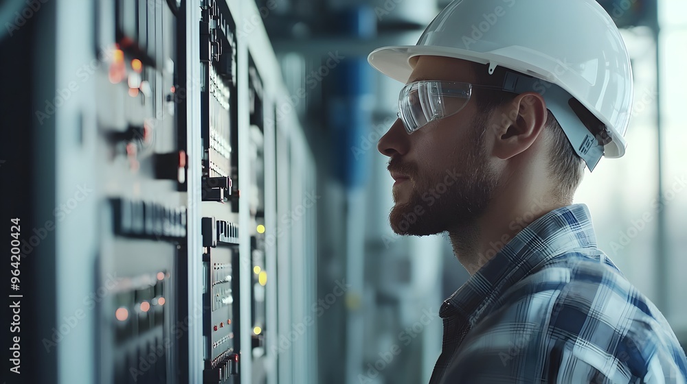 Close-up of Engineer Inspecting Wind Turbine Control Panels and Advanced Clean Energy Technology Close-up of Engineer Inspecting Wind Turbine Control Panels and Advanced Clean Energy Technology