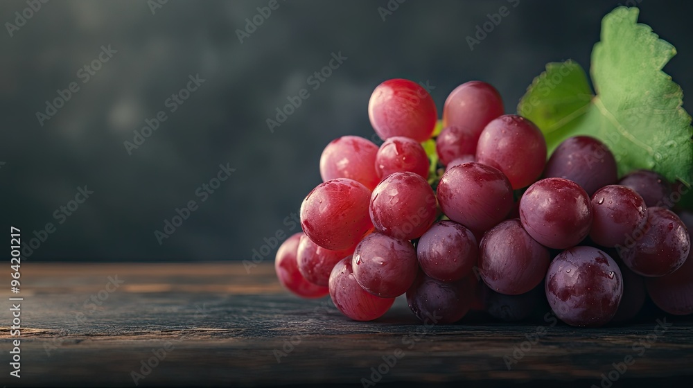 bunch of grapes on dark wooden table with dark background bunch of grapes on dark wooden table with dark background