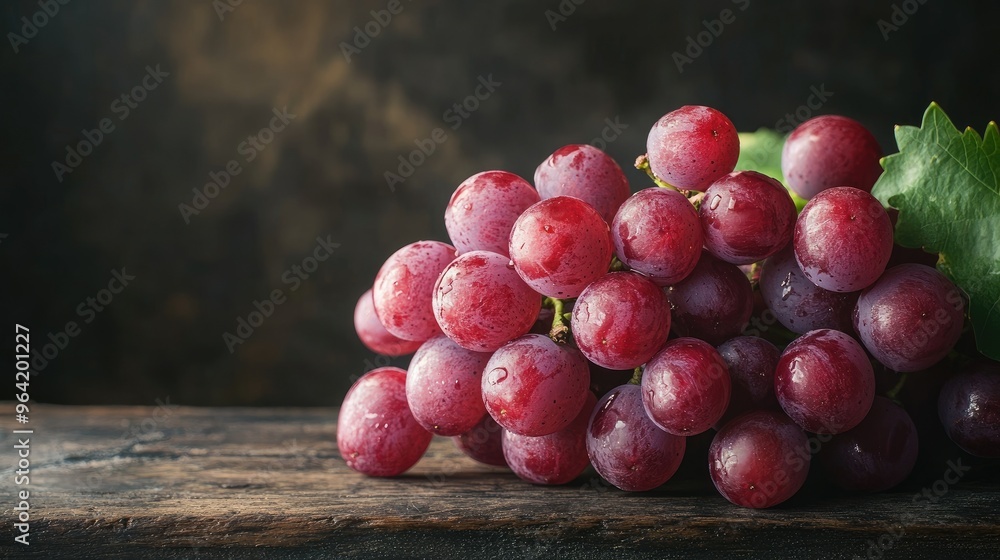 bunch of grapes on dark wooden table with dark background bunch of grapes on dark wooden table with dark background